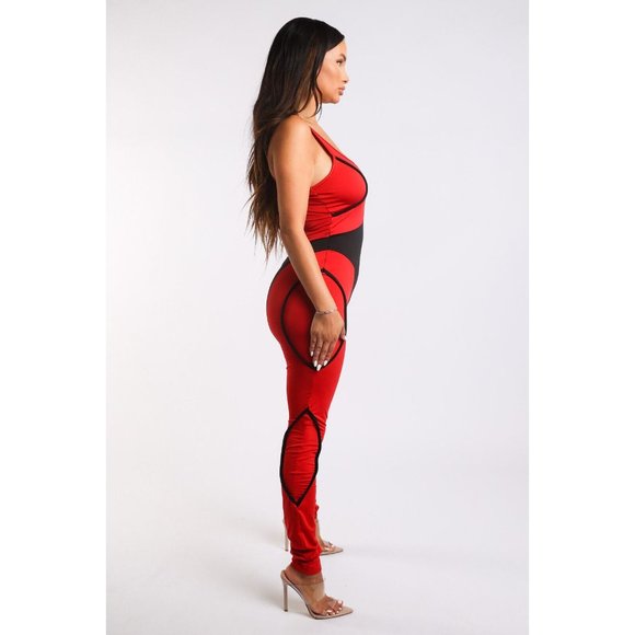 Women's Colorblocked Jumpsuit With Binding Detail Square Neck Strappy Sleeve - Picture 5 of 10
